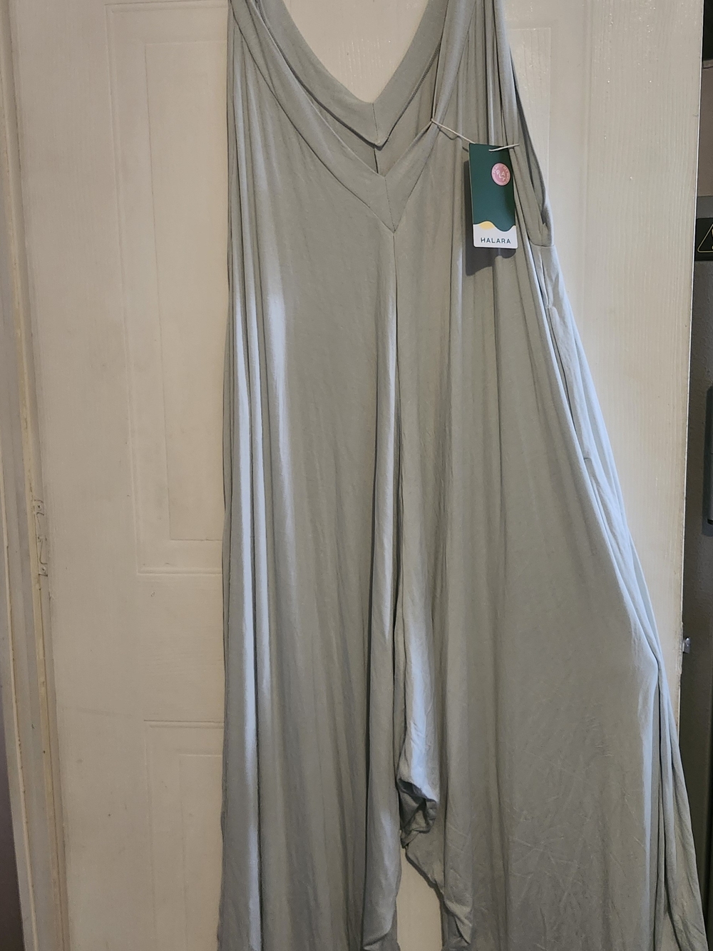 Halara Light Sage V-Neck Wide-Leg Jumpsuit